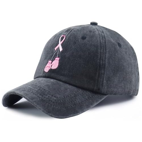 Breast Cancer Awareness Hat for Women Girls, Adjustable Cotton Pink Ribbon Boxing Embroidered Baseball Cap