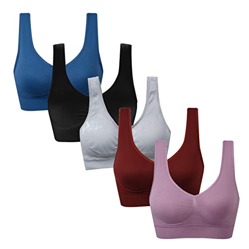 Vermilion Bird Women's 3 Pack Seamless Sports Bras with Removable Pads XX-Large Black Grey Ink Blue Orchid Truffle