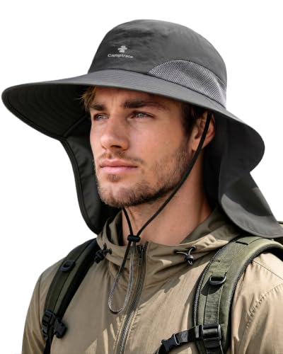 Camptrace Wide Brim Sun Hat for Women and Men with Neck Flap - Dark Grey, One Size