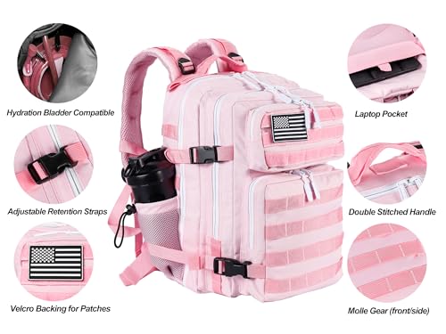 35L Pink Military Tactical Backpack with Molle System & Bottle Holder - Medium