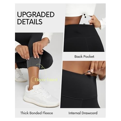 ODODOS Women's Thick Fleece Lined Leggings Thermal Warm Winter Tights - 25" / 28" High Waisted Yoga Pants with Back Pockets