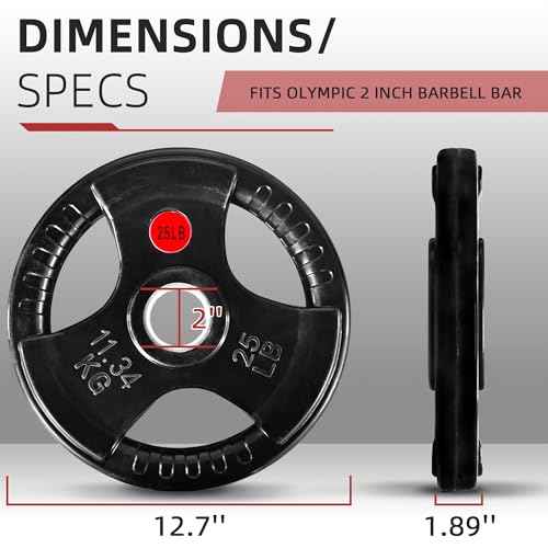 Fitvids Olympic Cast Iron 2-Inch Weight Plate for Strength Training & Weightlifting, Rubber Coated Style, Multiple Weights Available
