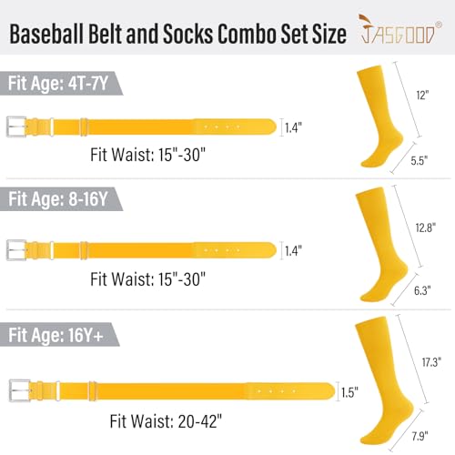 Youth Baseball Socks and Belt Set - Yellow Elastic Belt for Men and Youth