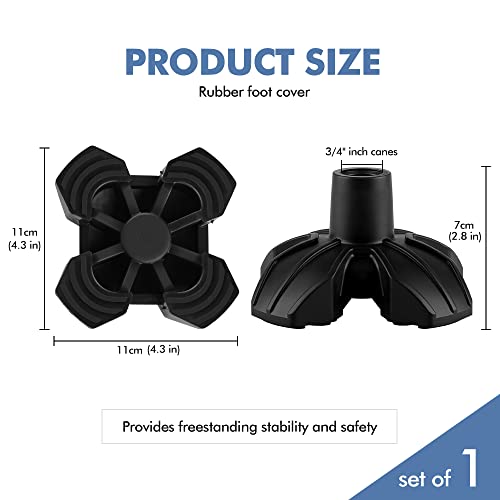 Quad Base Cane Tip (1pc) – Black Rubber Replacement for Standard & Folding Canes
