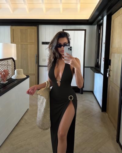 Women One Piece Tummy Control Swimsuit with Cover Up - Medium Black