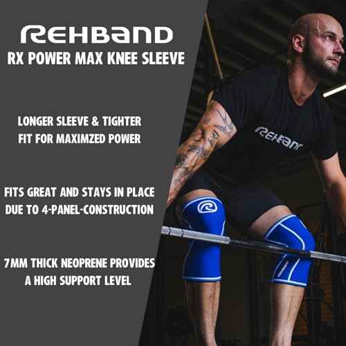 Rehband Rx Knee Sleeve Power Max, 1 piece, knee support 7mm neoprene, strongman, heavy lifting, longest knee sleeve, Colour:Carbon/Black, Size:XL