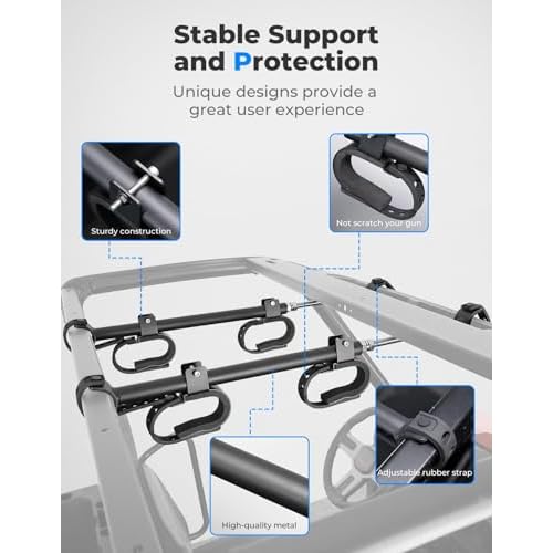 KEMIMOTO UTV Overhead Tool Holder Rack, Hunting Tool Holder Rack Roof Mounted Tool and Bow Rack for 23 in - 32 in Roll Bars Depth (Front to Back) Compatible with Polaris Ranger, Mule