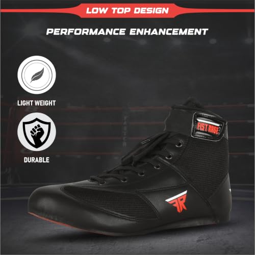 Unisex Boxing Shoes for Training 11.5 Women / 10 Men Black Lightweight Kickboxing Shoes - Leather & Mesh