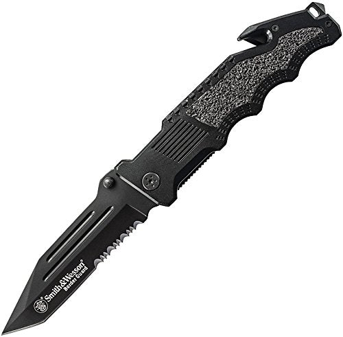 Smith & Wesson Border Guard SWBG6TS 10.1in S.S. Folding Knife with 4.2in Serrated Tanto Blade and G-10 Handle for Outdoor, Tactical, Survival and EDC