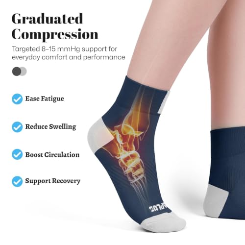 Ankle Compression Socks for Women 6 Pairs - Large X-Large, Black White Navy Running Socks with Arch Support