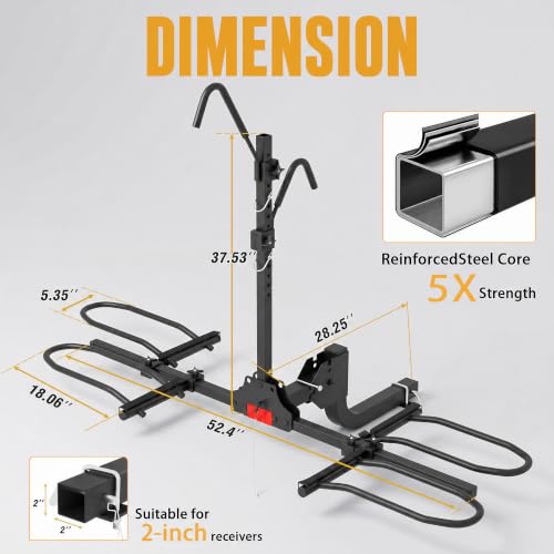 AWIZXN Heavy Duty Bike Rack for Car - 180LBS Capacity, Black, Hitch Mount, Fold & Tilt