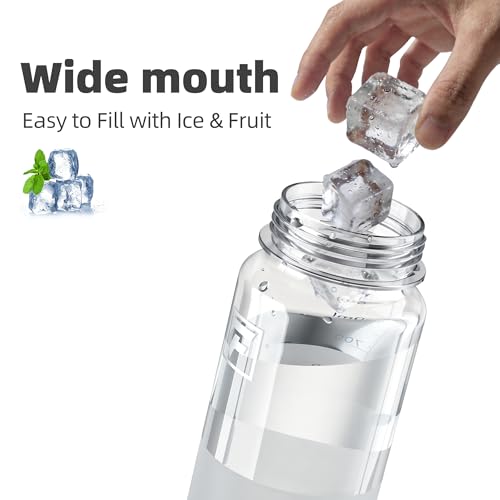 Fanhaw 32 oz Clear Plastic Water Bottle with Straw Lid and White Accent - Leak-Proof, BPA-Free