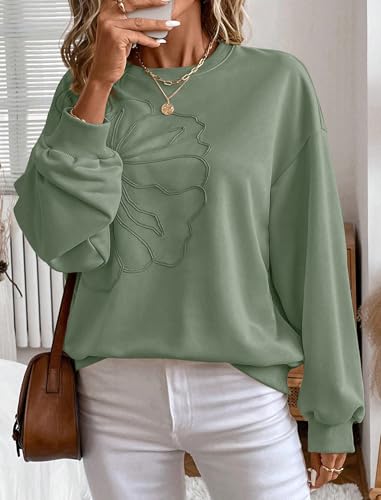 Green Oversized Crewneck Sweatshirt for Women - Large