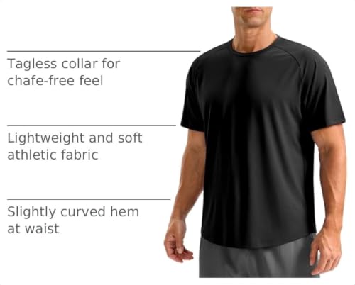 Men's Athletic Workout T-Shirt Large Black Moisture Wicking Running Shirt
