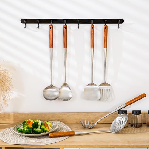 Walnut Handle Stainless Steel Kitchen Utensil Set - 6 PCS Cooking Tools