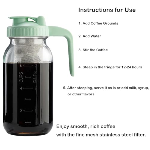 Cold Brew Coffee Filter for 32oz Mason Jar - Stainless Steel Mesh Strainer with Seal Ring