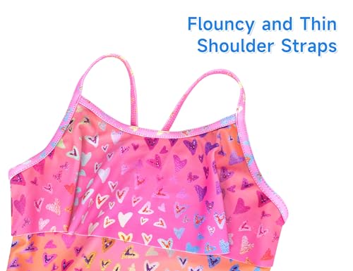 Kids Girls Tankini Swimsuit UPF50+ Ruffle 2-Piece Bathing Suit for Ages 2-14, Pink Yellow, 7-8 Years