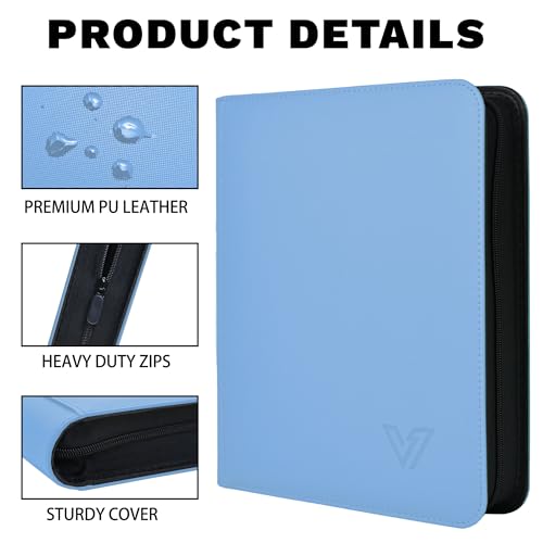 Sky Blue 4-Pocket Toploader Binder for 128 3x4 Rigid Trading Cards
