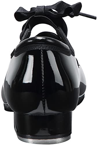 Kids Tap Dance Shoes Flat with PU Leather Ribbon Tie - Black Patent, 13 Little Kid