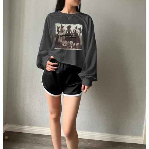 Women's Witch Crop Sweatshirt Fall Halloween Vintage Graphic Lantern Long Sleeve Pullover Spooky Season Sweatshirt