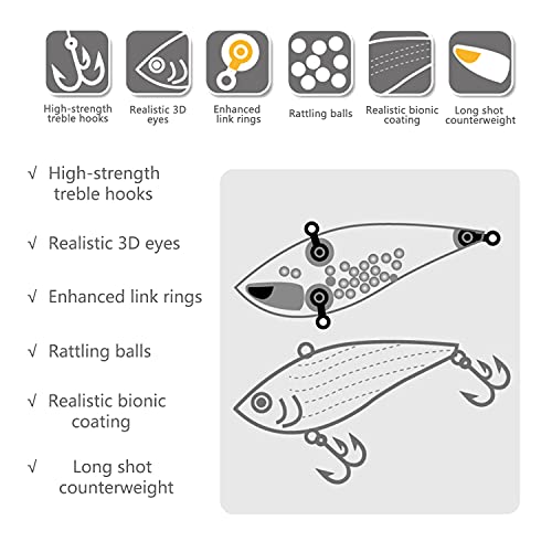 5pcs Lipless Crankbait Set - 2.17in 0.48oz Fishing Lures for Freshwater and Saltwater Bass Trout Walleye Redfish Pike, B:2.17in/0.48oz