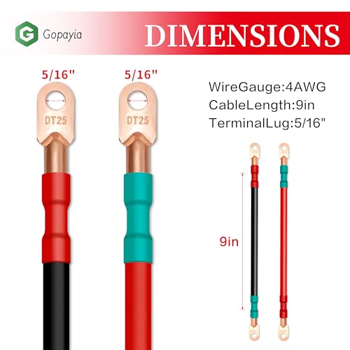 9-inch 4 AWG Golf Cart Battery Cables for EZGO TXT 1994-UP 36V/48V Pure Copper Wire