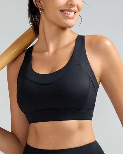 Running Girl Women’s High Support Sports Bra with Molded Cups & Strappy Design - Black, Medium