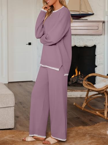 LILLUSORY Women's 2-Piece Fall Knit Sweater Lounge Set - Medium Dusty Mauve