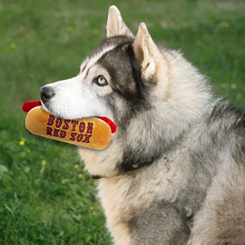 MLB Boston Red Sox Plush Hot-Dog Dog Toy with Squeakers - Stadium Team Logo