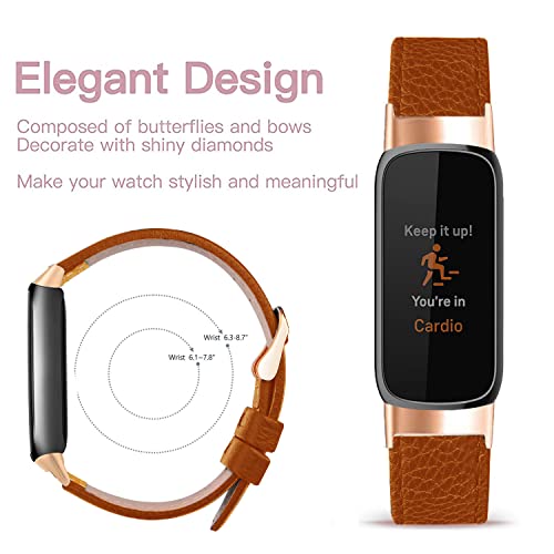 Elegant Slim Leather Watch Band for Fitbit Luxe - Rose Gold Brown