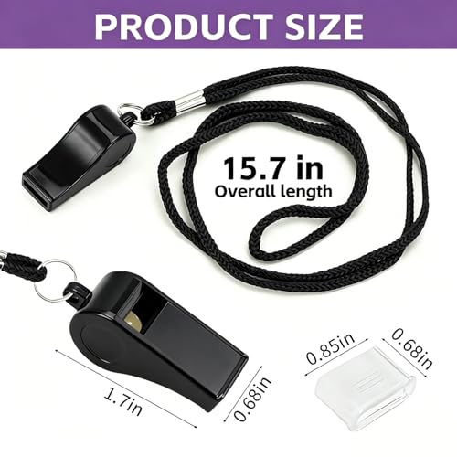 Black Pink Whistle Set with Lanyard & Mouthpiece - Loud 120dB Safety Sound