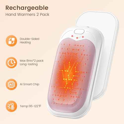 infray Hand Warmers Rechargeable 2 Pack, Electric Hand Warmer Reusable USB Pocket Warmer, 3 Levels Heat AI Handwarmer Portable Hand Heater, Great Gifts for Men Women, Outdoor, Golf, Hunting