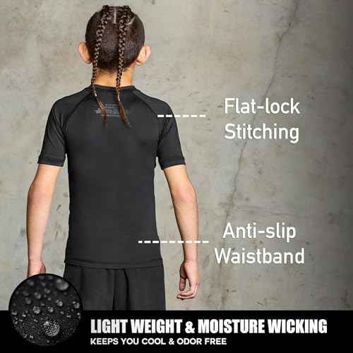 Elite Sports Kids Jiu Jitsu BJJ Rash Guard, Short Half Sleeve Compression Shirt for Youth Boys Girls Sports Nogi Training