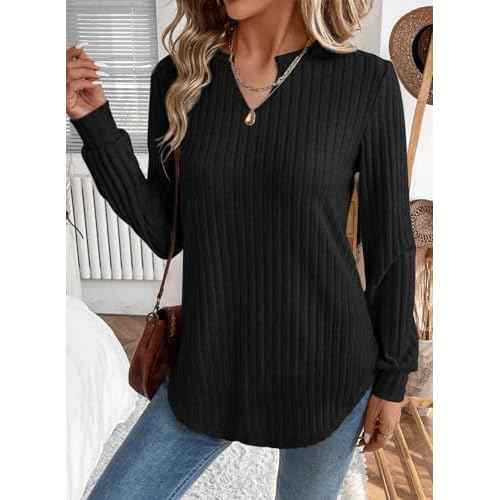 SHEWIN Womens Fall Fashion 2025 Casual Long Sleeve V Neck Tops Shirts Sweaters