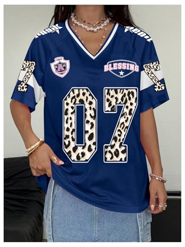SOLY HUX Women's Y2K Oversized Jersey Graphic Shirt Medium Blue