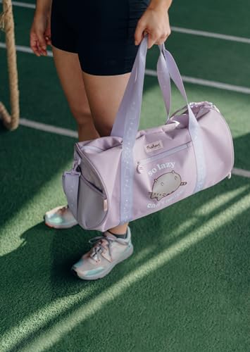 Pusheen Lilac Gym Duffel Bag 38L with Shoe Compartment - Polyester Travel Bag