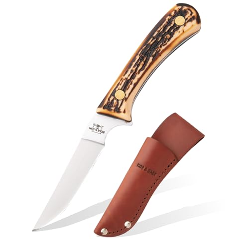 6.5-Inch Bird and Trout Skinning Knife with Leather Sheath - High Carbon Stainless Steel, Stag Delrin Handle, Hunting & Camping Tool