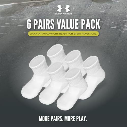 Under Armour Boys Multi Pack Essential Quarter Socks - Basic White, Size 4-6
