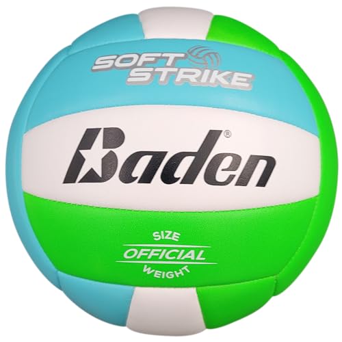 Recreational Volleyball - Soft Strike Cushioned Synthetic Leather Ball - Blue Green White - Indoor Outdoor - Official Size