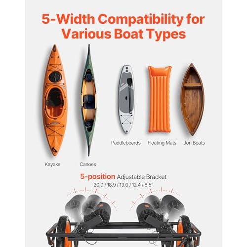 VEVOR 300lbs Kayak Cart, All-Terrain Super Duty Trolley Cart, Canoe Cart Dolly with 15-inch No-Flat Solid Rubber Tires and Kickstand, Quickly Assembles & Disassembles, for Kayaks, Canoes, Paddleboards