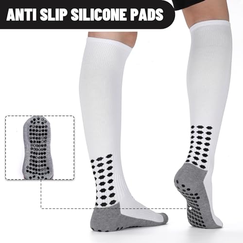 Grip Soccer Socks with Grip Pads - One Size White - 3 Pairs