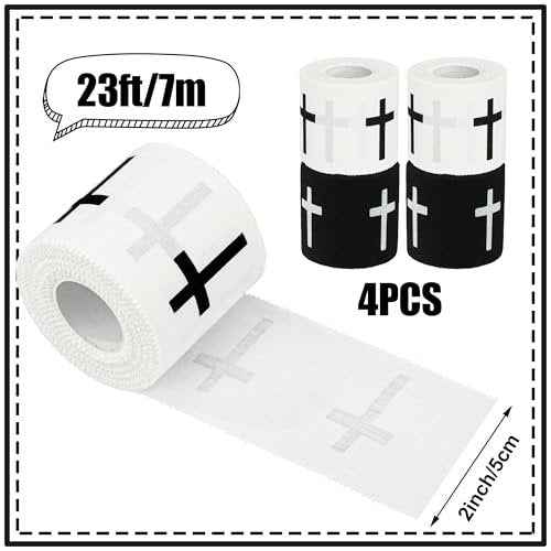 4 Pcs Christian Athletic Tapes Religious Sport Tape with Cross White Black Bible Verse Wrist Tapes Cross Athletic Wrist Tape for Sports Gymnastics Tennis Boxing Athlete First Aid Injury Wrap, 2inx23ft