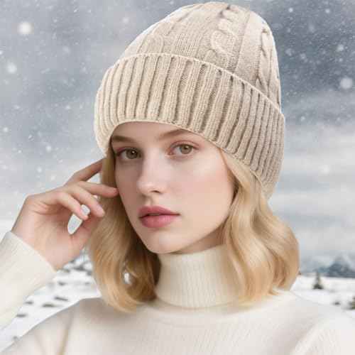 Beurlike Winter Beanie Hats for Women Fleece Lined Warm Thick Soft Stretch Knit Cap for Cold Weather