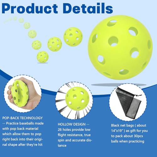 Practice Baseballs Set 30 Green Plastic Soft Training Balls for Indoor and Outdoor Sports - Hollow Design