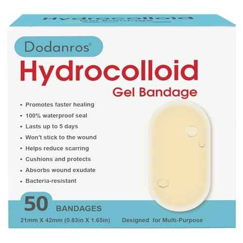 Advanced Fast Healing Hydrocolloid Gel Bandages, Adhesive Wound Care Pads, 0.83 x 1.65 in, 50 Count
