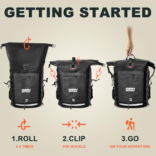 OSAH DRYPAK Waterproof Backpack Dry Bag 35L Black Heavy Duty Roll-Top Hiking
