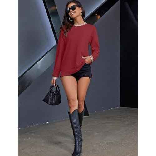 AKEWEI Womens Casual Crewneck Sweatshirts Long Sleeve Shirt Lightweight Tunic Pullover Tops S-XXL