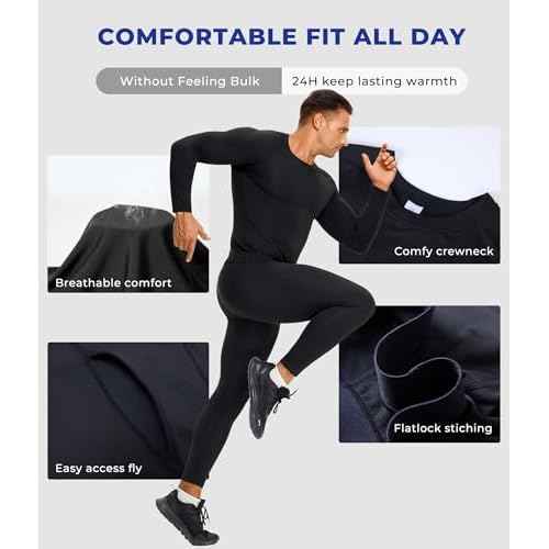 TAILONG Thermal Underwear for Men - Long Johns with Fleece Lined Base Layer Cold Weather Hunting Gear Top Bottom