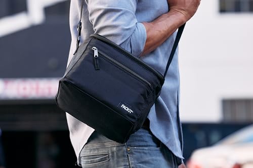 PackIt Freezable Essential Lunch Cooler Bag Black Medium - Reusable Insulated Bento Box