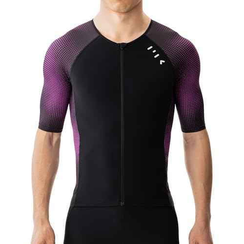 MY KILOMETRE Men's Triathlon Top Full Zip Short Sleeve Tri Shirt, Quick-Dry, UPF 50+ Protection with Reflective Back Pockets